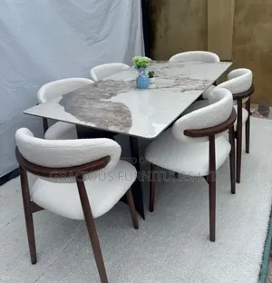 Luxury 6-Seater Dining Set with Marble-Design Table