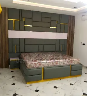Executive 6x6 Master Bedframe - Luxury Upholstered Gold Accents