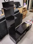 TV Console with Three Drawers - Brown Wood - 1