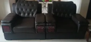 Modern Black Leather Complete Sofa Set