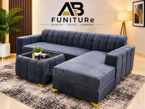 Sofa L-Shape Grey Mai Kyau tare da Center Table