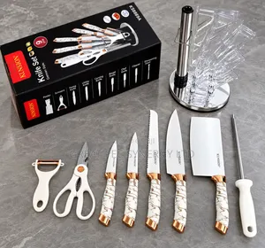 KUNSION 9-Piece Kitchen Knife Set tare da Rack