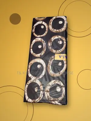 Kampala Black & Cream Circle Print Fabric, 5 Yards