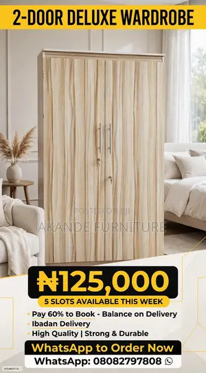 Brand New 2-Door Deluxe Wardrobe with Key Lock - Ibadan