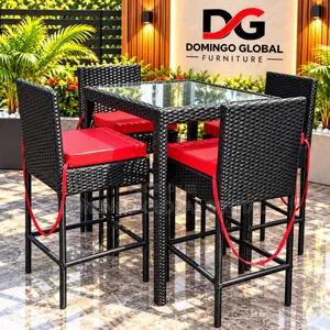 4 Seater Black Rattan Bar Table & Chair Set