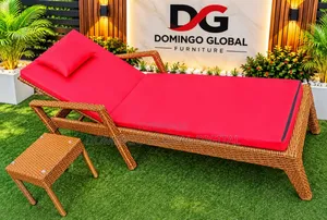 Gado da Set ɗin Kwanciya na Waje na Rattan/Wicker don Pool tare da Jawo Ja
