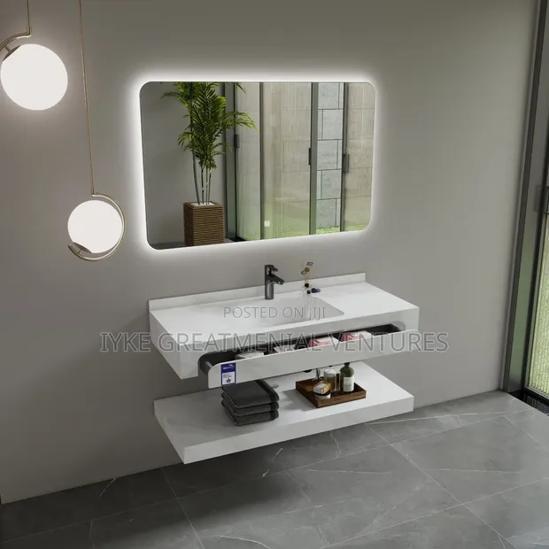 Suspended Vanity Cabinet Basin with LED Mirror - 1