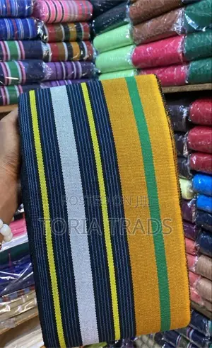 Original Iseyin Aso Oke Fabric Bundle - Navy Blue, Mustard & Green