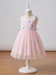 ESS Girls Mesh Dress - Pink, Sleeveless, Below Knee - 4