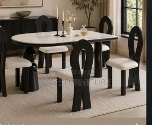 Marble Top Dining Set with Wooden Leg Chairs (6 Seater)