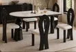 Marble Top Dining Set with Wooden Leg Chairs (6 Seater) - 2