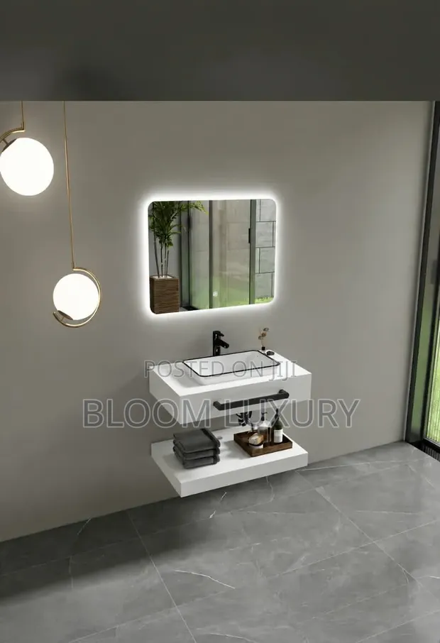 Floating Bathroom Vanity with LED Mirror - 1