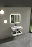 Floating Bathroom Vanity with LED Mirror - 1
