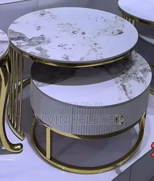 Centre Table 1+1 Round with Drawer & Gold Legs