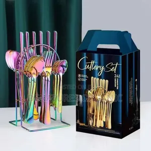 24-Piece Stainless Steel Cutlery Set - Rainbow/Gold