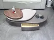 Three Step Oval Wooden Center Table with Drawer - 1