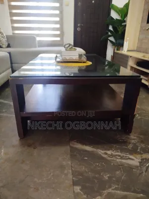 Solid Wood Centre Table with Glass Top & Storage
