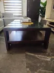 Solid Wood Centre Table with Glass Top & Storage - 1