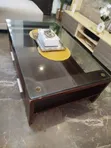 Solid Wood Centre Table with Glass Top & Storage - 2