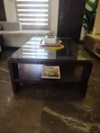 Solid Wood Centre Table with Glass Top & Storage - 3
