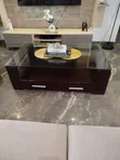 Solid Wood Centre Table with Glass Top & Storage - 5