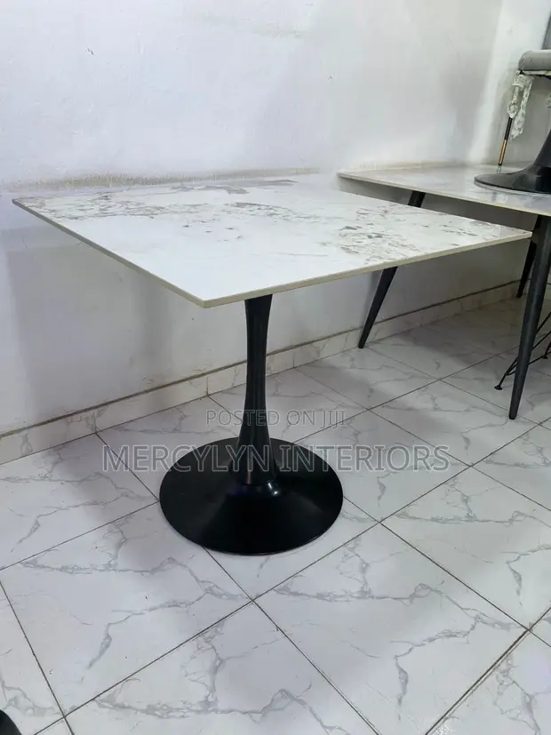 Single Metal Pole Dining Table - Marble Top - 1