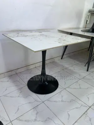 Single Metal Pole Dining Table - Marble Top