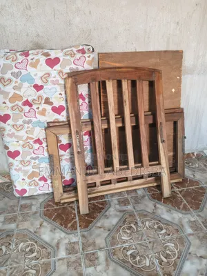 Brown Wooden Baby Cot Bed with Mattress - Good Condition