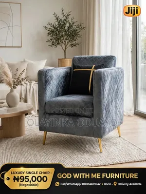 Luxury Grey Velvet Sofa Chair with Gold Legs