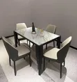 Luxury 4-Seater Marble Dining Table Set tare da kujeruwa masu matashi - 1