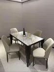 Luxury 4-Seater Marble Dining Table Set tare da kujeruwa masu matashi - 2