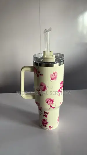 Stanley Water Bottle with Pink Flower Design