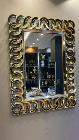 Large Gold Wall Mirror with Interlocking Rings Design