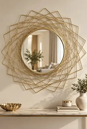 Geometric Starburst Wall Mirror - Round Decorative Gold Mirror