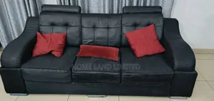 Luxury Sofa Set - Black Leather & Wine Velvet Armchairs
