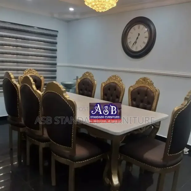 Home Interiors Dining Set - 8 Chairs, Marble Top - 1