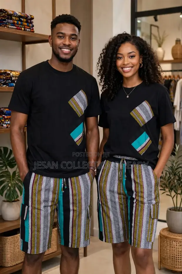 2pcs Unisex Ankara Short Set - 1