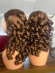 Human Hair Wigs - Curly, Black/Dark Brown/Gold - 4