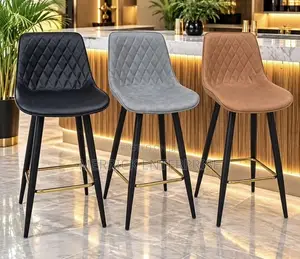 Luxury Diamond-Quilted Bar Stools with Gold Footrest