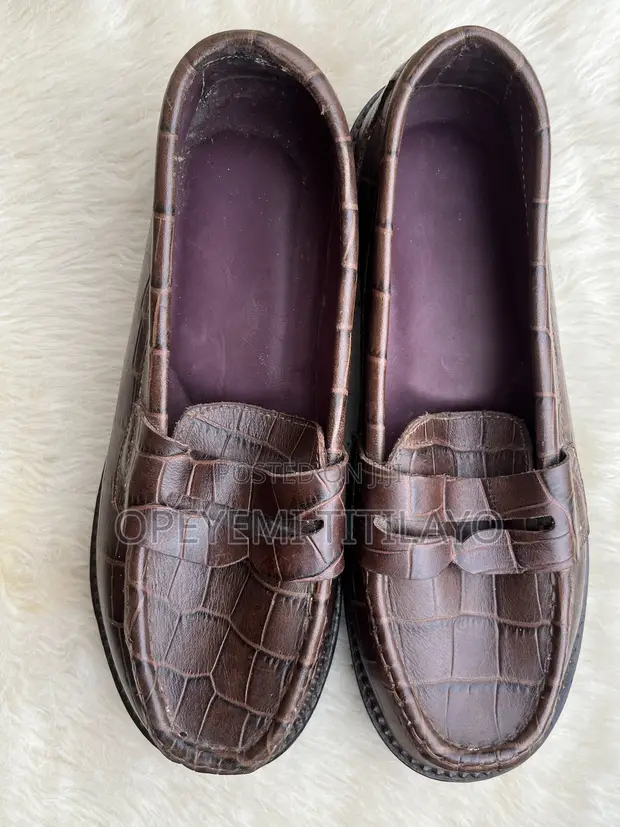Custom Brown Croc-Embossed Leather Loafers - 1