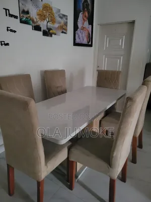 6-Seater Modern Dining Set - Glossy White & Beige