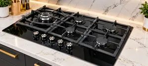 Luxury 5-Burner Built-in Gas Cooker/Hob - Black Glass