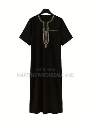 Jalabiya Baƙar fata ta Maza ta Moroccan / Thobe Mai Ado