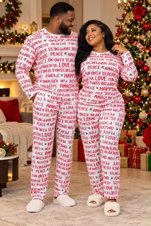 Couple Christmas Pyjamas - Cotton Button Down