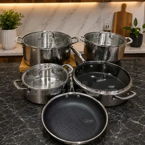 UAKEEN 9-Piece Babban Duty Bakin Karfe Pot Set tare da Fry Pan