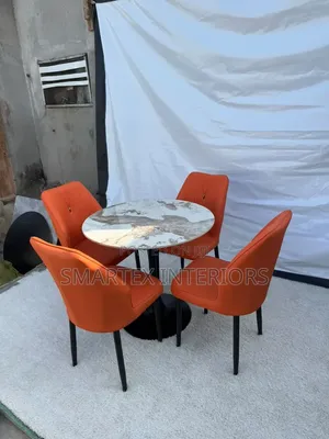 Imported Quality Round Marble Top Dining Table with Chairs
