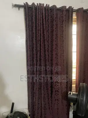 2 Wine Jacquard Curtains with Rod (133x96 Inches)