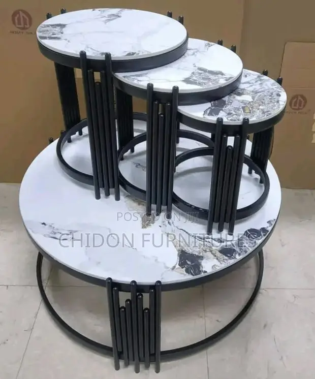 Home Interiors Cement Top Center Table with 3 Stools - 1