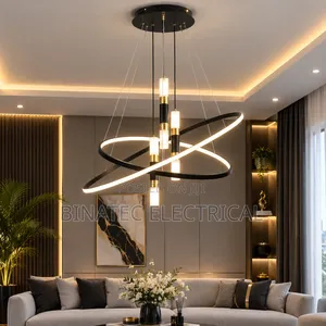 Modern Black & Gold Orbit LED Chandelier
