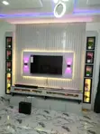 Sabon TV Console tare da Wall Mount, Haske & Shelves - 3
